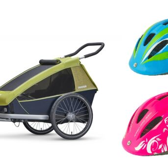 CROOZER KID FOR 2 - dwuosobowa przyczepka dla dzieci + kaski Force Fun Stripes GRATIS