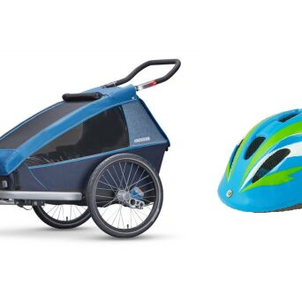 CROOZER KID PLUS FOR 1 - przyczepka rowerowa dziecięca jednoosobowa amortyzowana +kask Force Fun Stripes